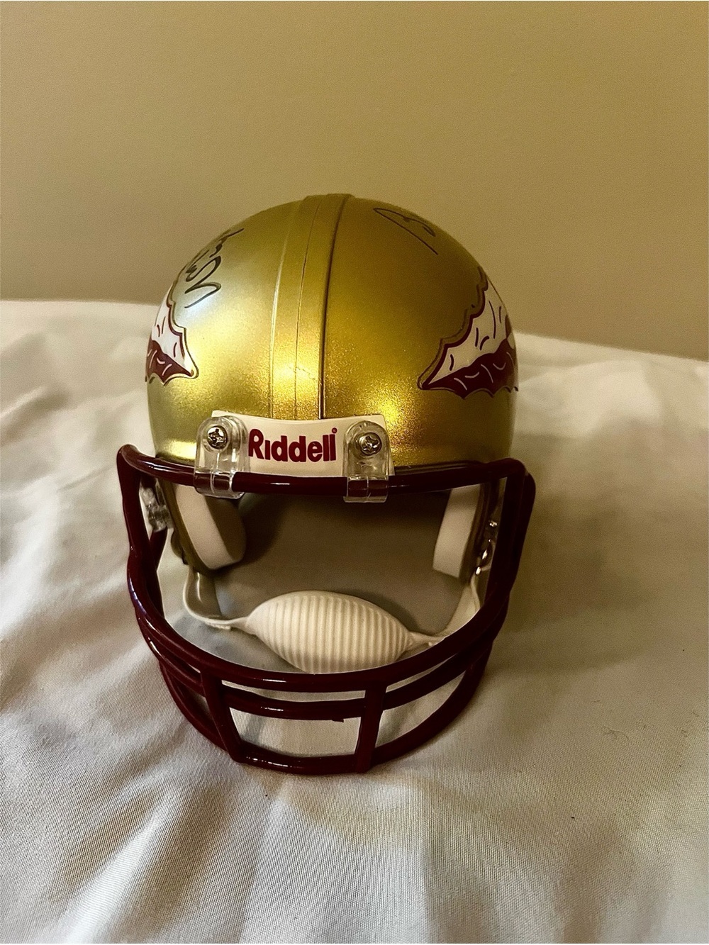 Riddell Gold and Maroon Mini Football Helmet - Collectible Home Game